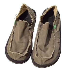 Sanuk Vagabond Mens Tan Canvas Slip-On Boat Shoes Size 13
